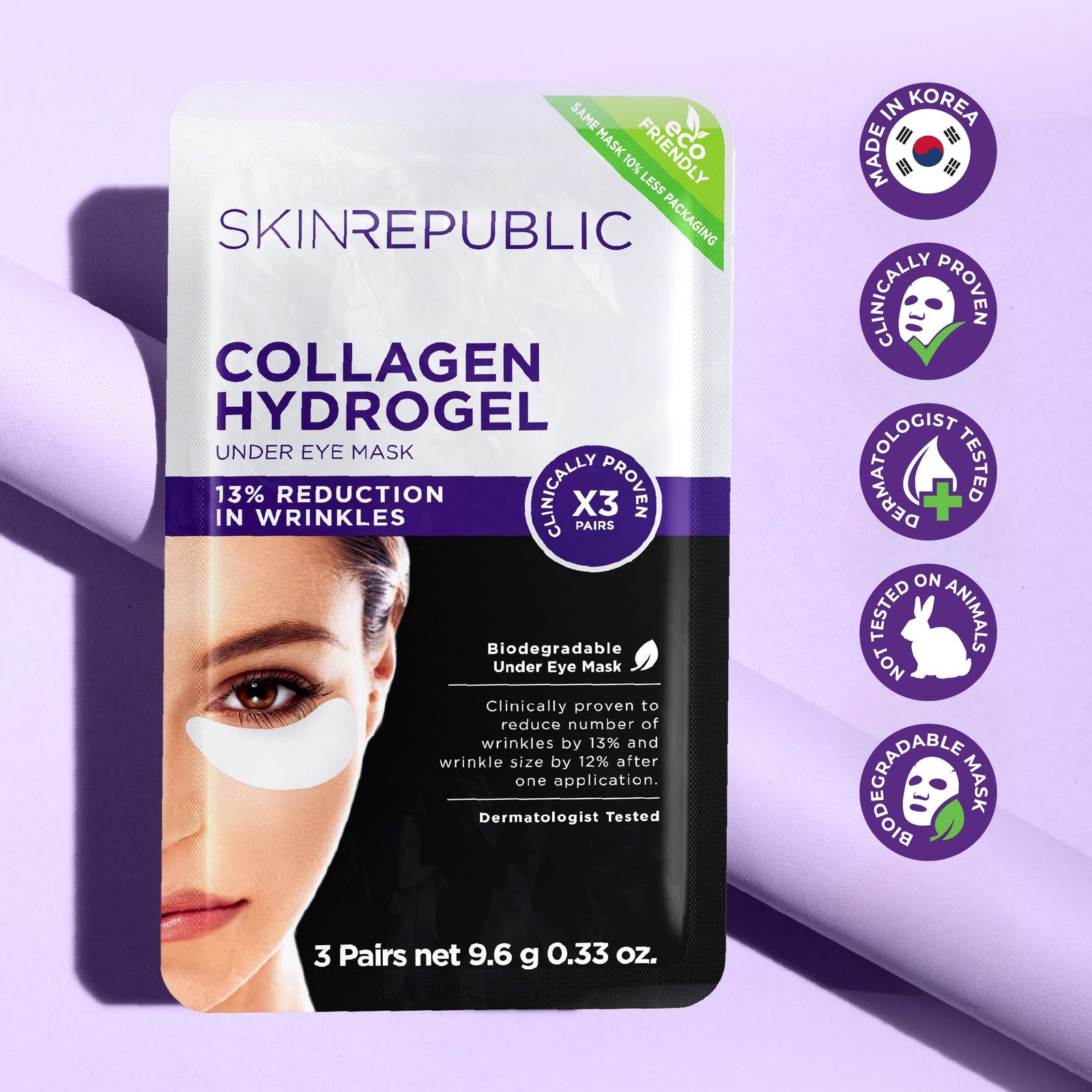 Skin Republic Collagen Hydrogel Under Eye Mask, 3 pairs — 13% reduction in wrinkles, made in Korea, dermatologist tested
