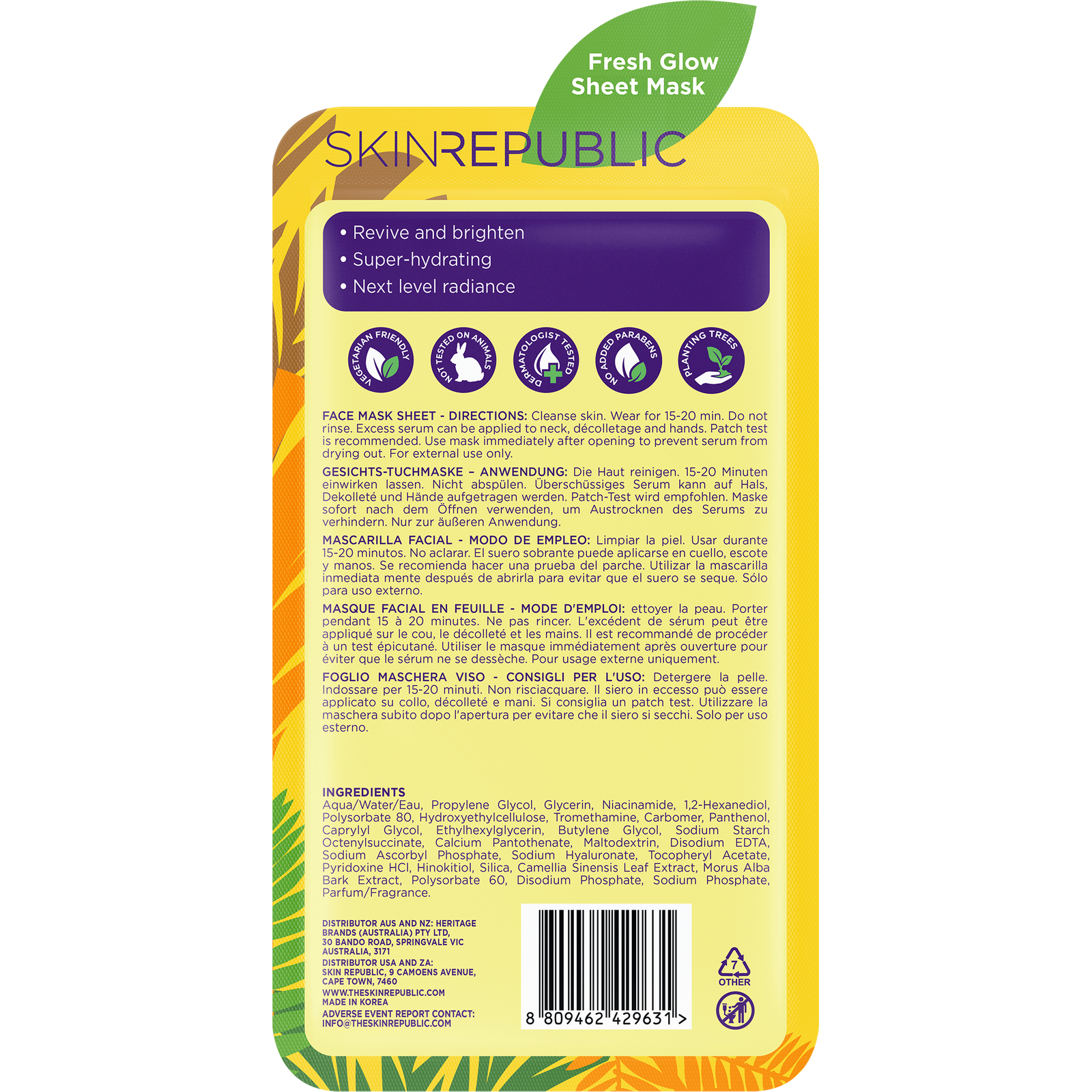 Hydrate + Glow Vitamin C Parrot Face Mask Sheet