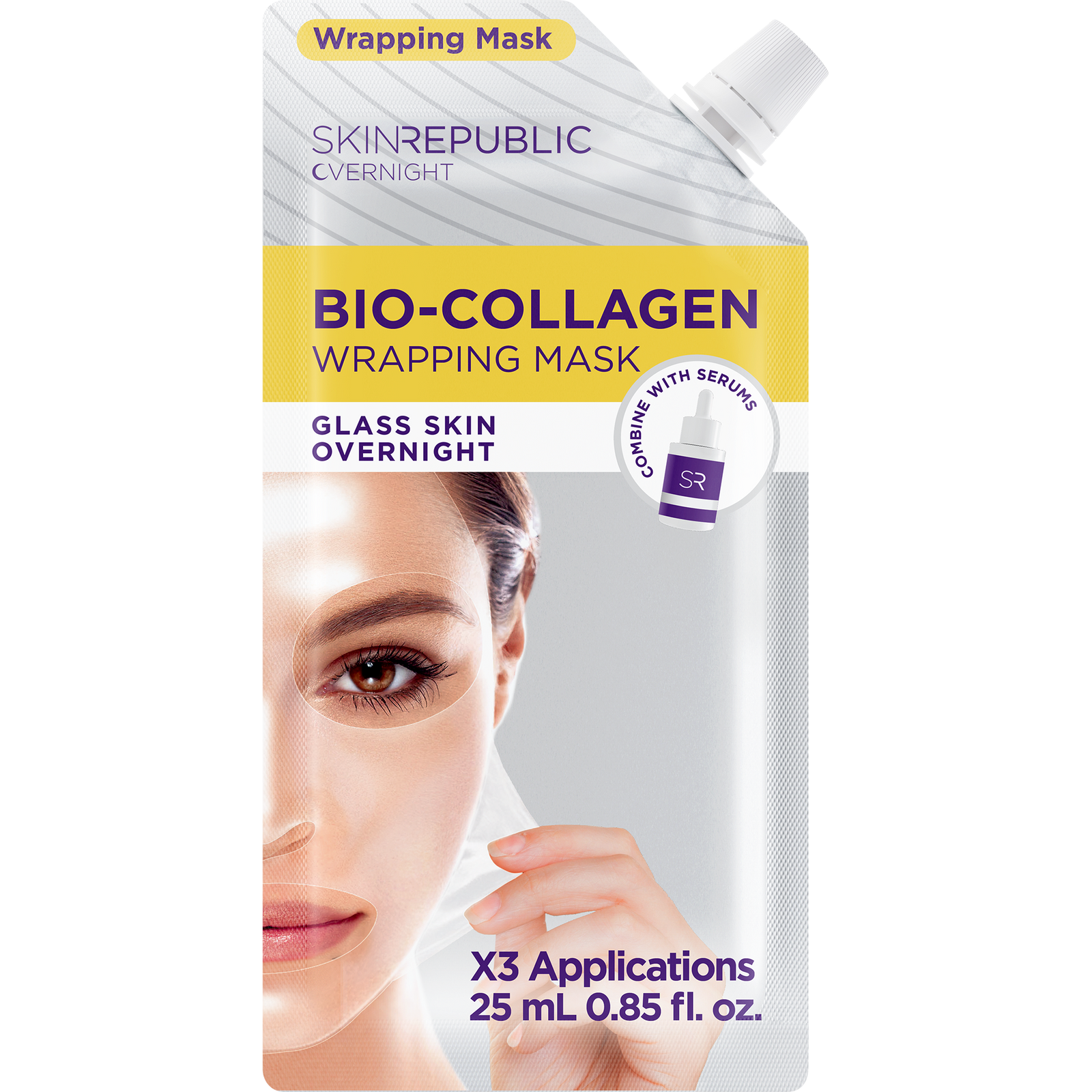 Skin Republic Overnight Bio-Collagen Wrapping Mask pouch, 25ml, 3 applications — glass skin overnight