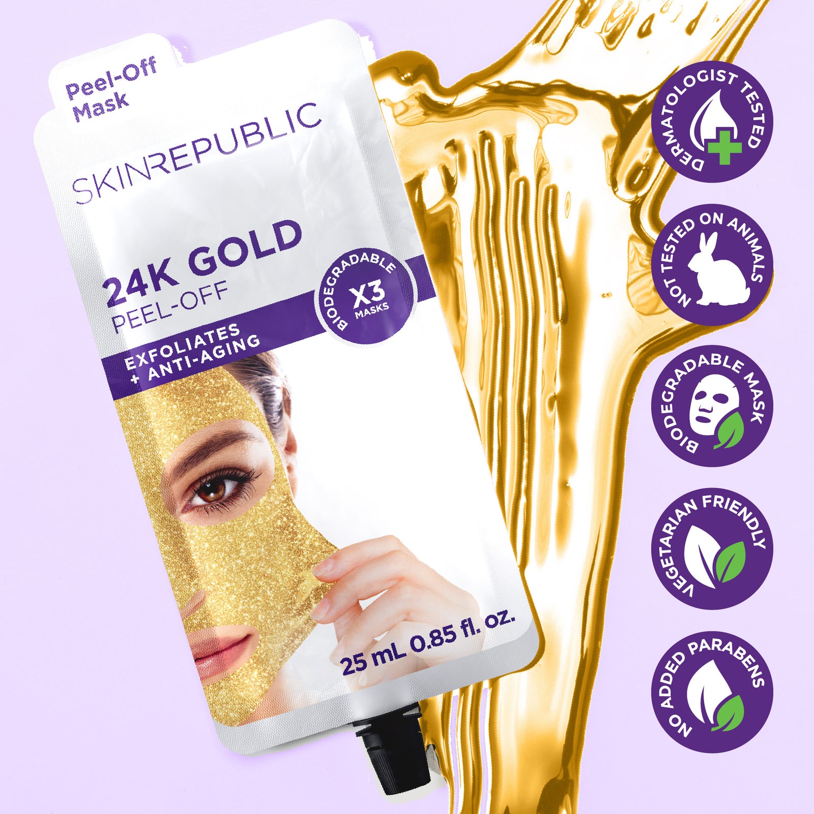 24K Gold Peel-Off Face Mask (3 Applications)