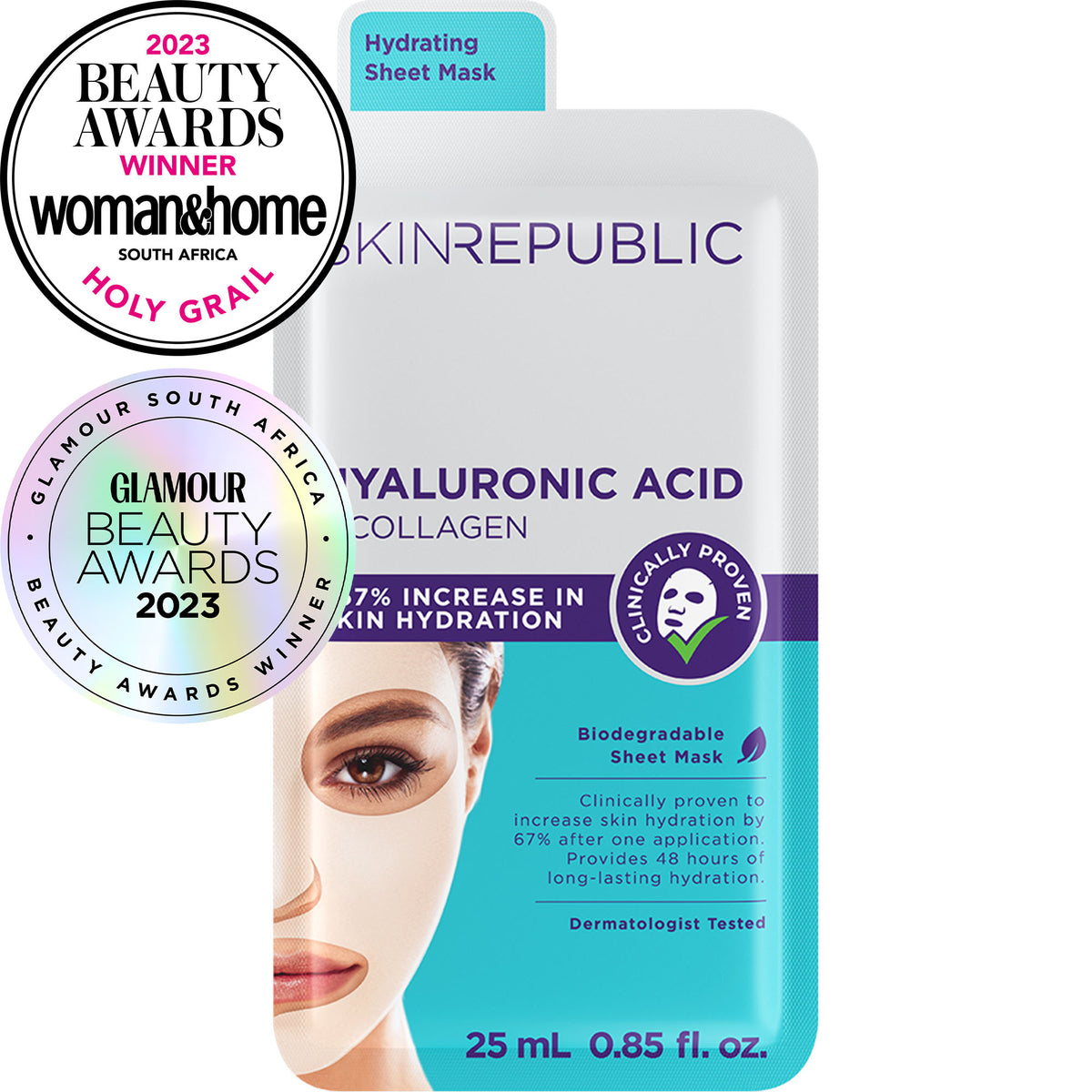 Skin Republic Hyaluronic Acid + Collagen Face Mask — award winning 67% increase in hydration