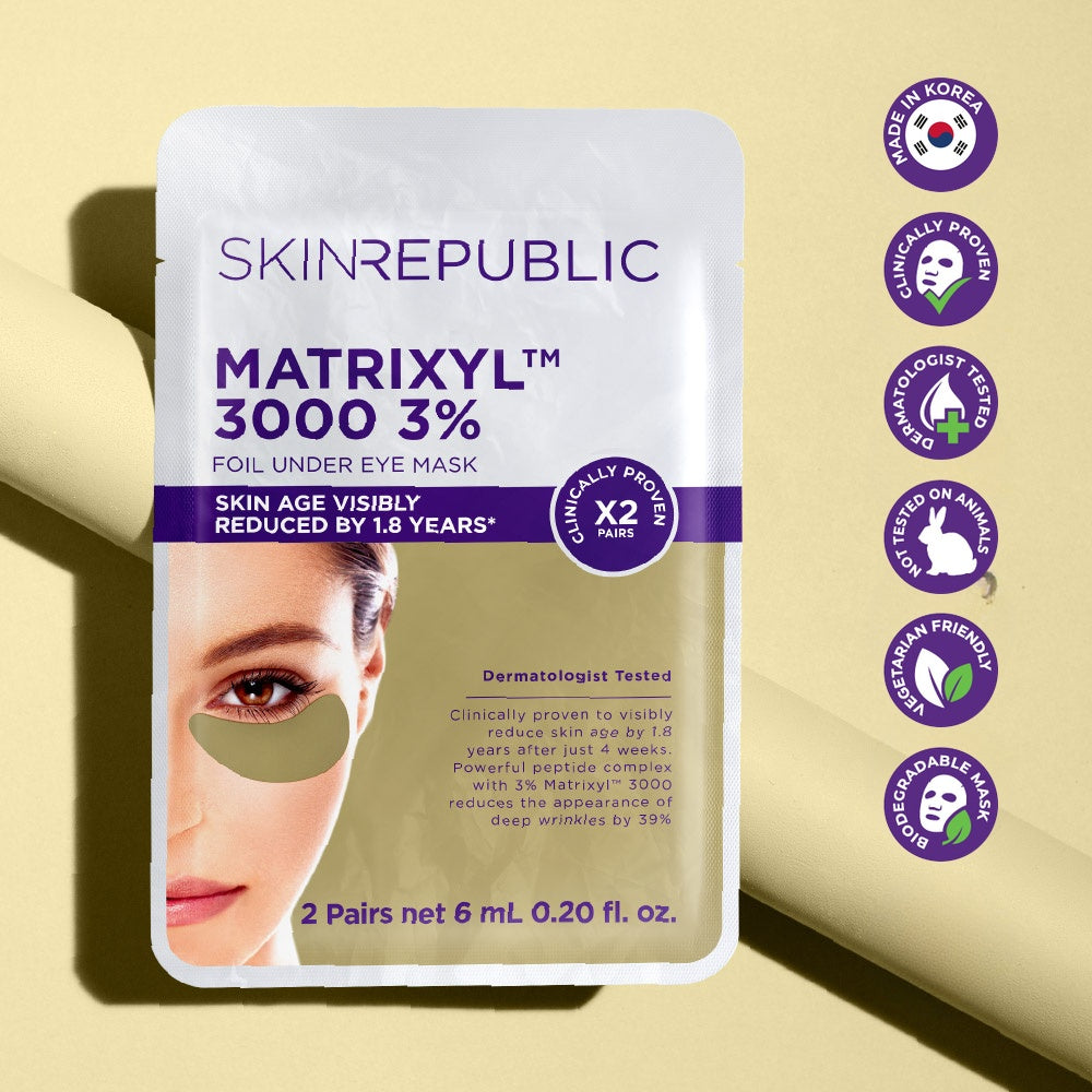 Skin Republic Matrixyl™ 3000 3% Foil Under Eye Mask, 2 pairs — skin age visibly reduced by 1.8 years, made in Korea, dermatologist tested