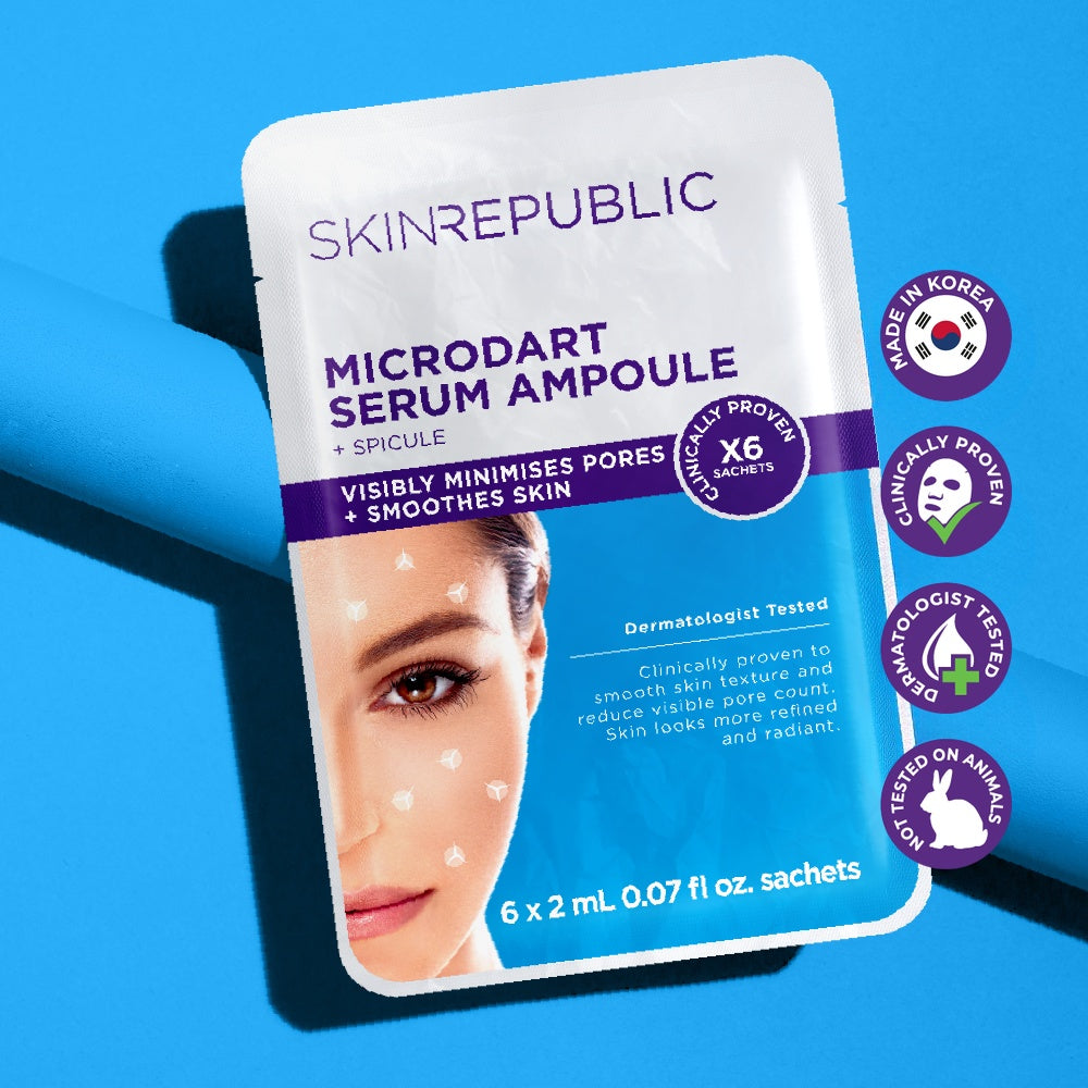 Skin Republic Microdart Serum Ampoule + Spicule, 6 x 2ml sachets — visibly minimises pores and smooths skin, dermatologist tested