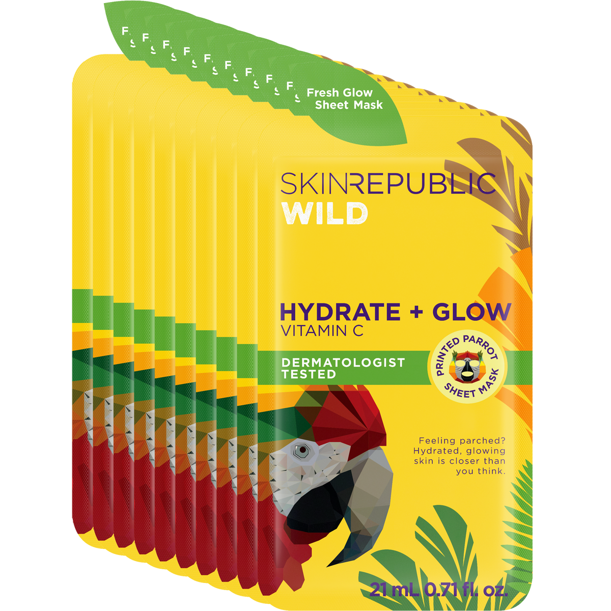 Skin Republic Wild Hydrate + Glow Vitamin C Parrot Face Mask Sheet 10 pack