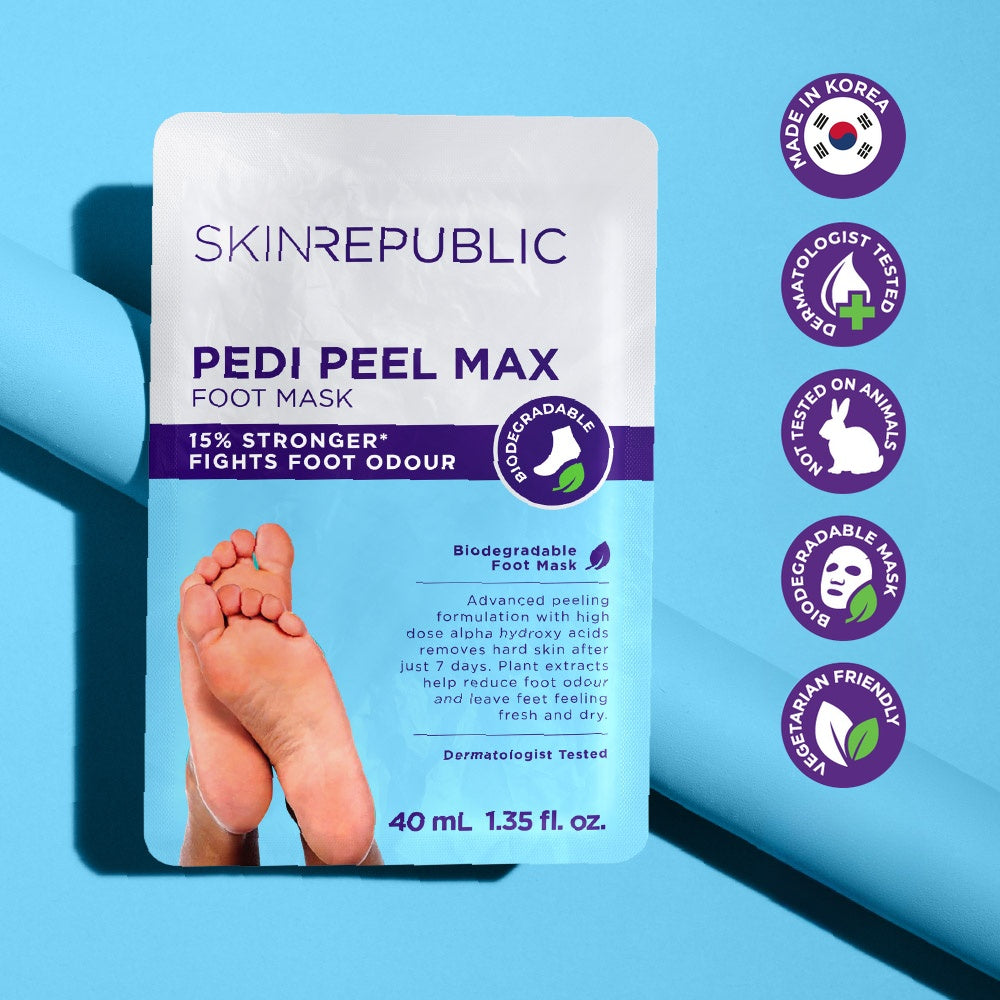 Skin Republic Pedi Peel Max Foot Mask, 40ml — 15% stronger, fights foot odour, made in Korea, dermatologist tested