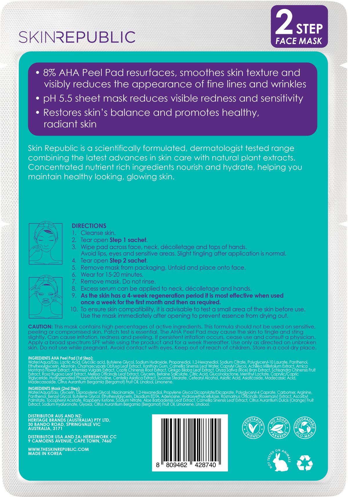 2 Step 8% AHA Peel Pad + pH Balancing Face Mask