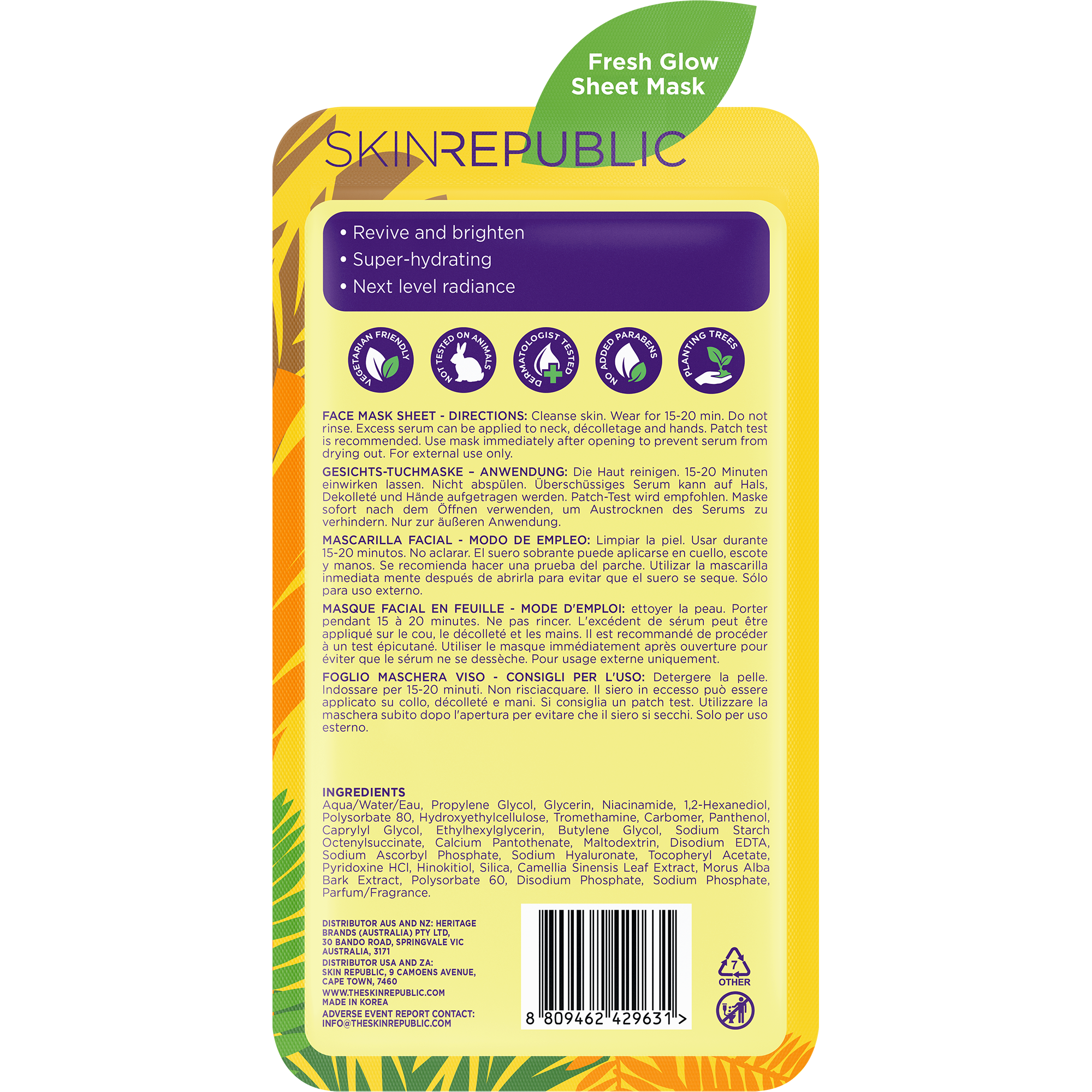 Hydrate + Glow Vitamin C Parrot Face Mask Sheet