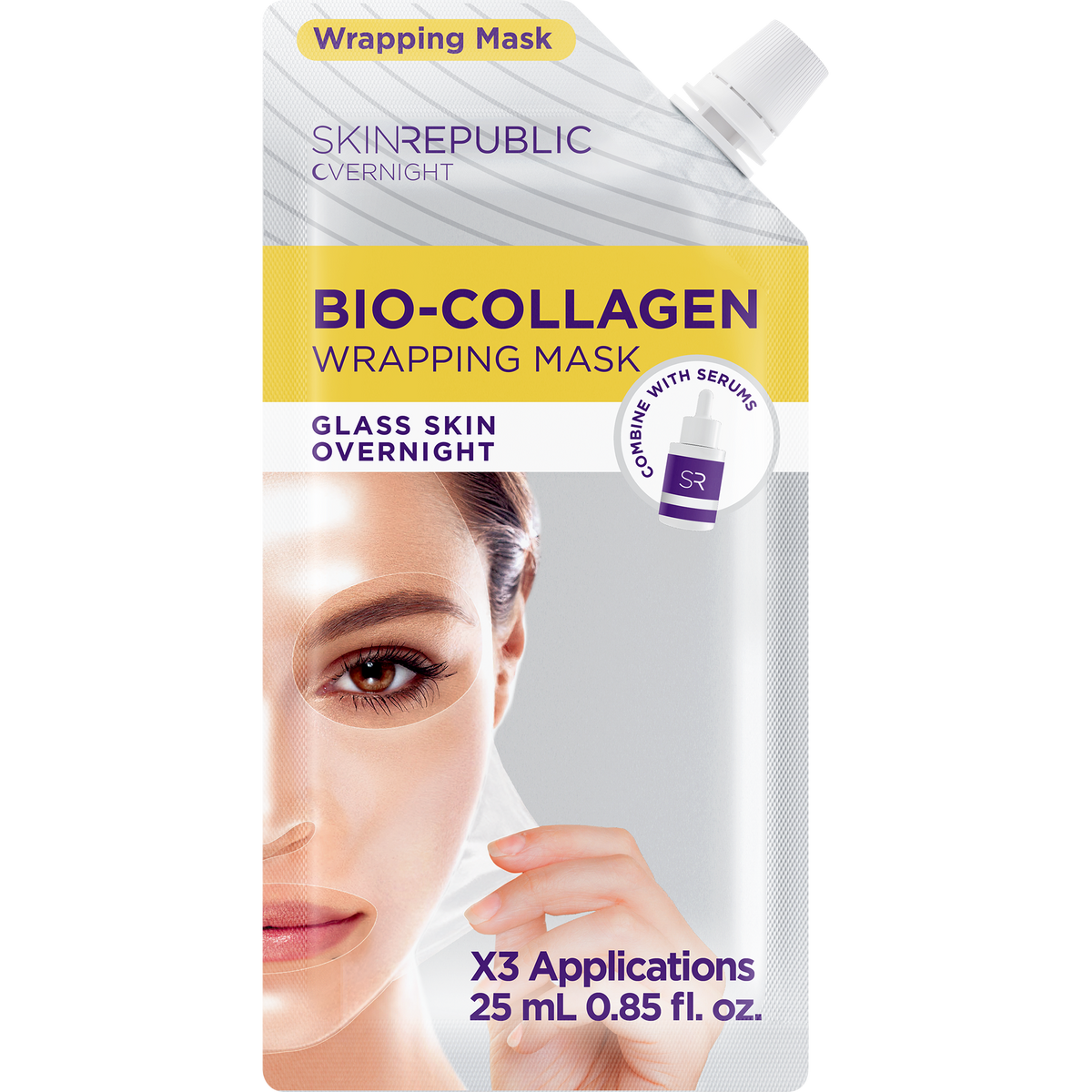 Skin Republic Overnight Bio-Collagen Wrapping Mask pouch, 25ml, 3 applications — glass skin overnight