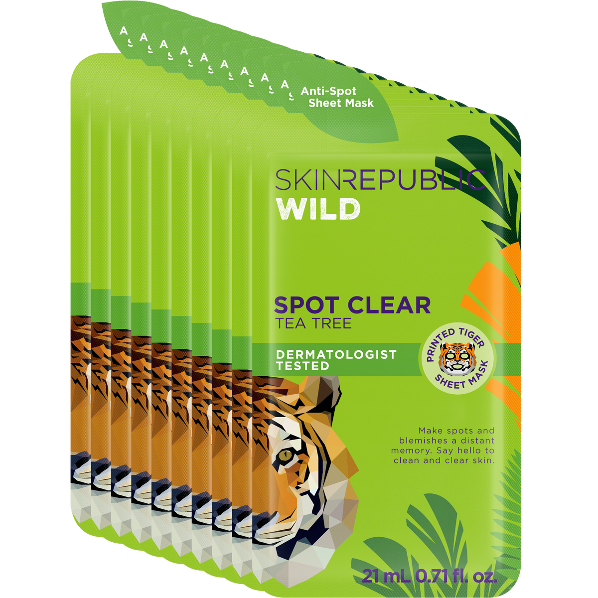 Skin Republic Wild Spot Clear Tea Tree Tiger Face Mask Sheet 10 pack