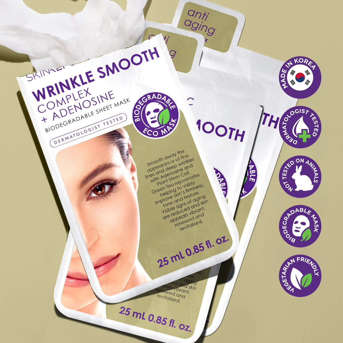 Skin Republic Wrinkle Smooth Complex + Adenosine Face Mask Sheets with unfolded mask