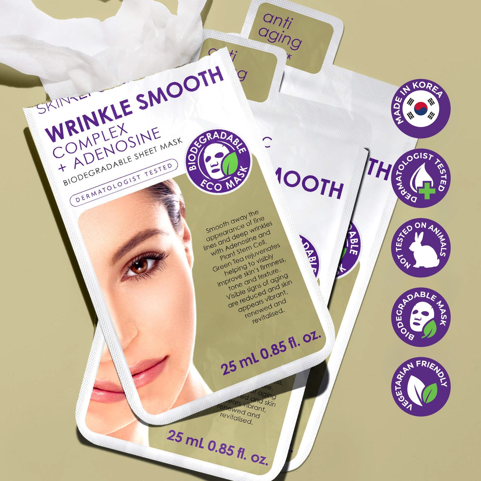 Skin Republic Wrinkle Smooth Complex + Adenosine Face Mask Sheets with unfolded mask